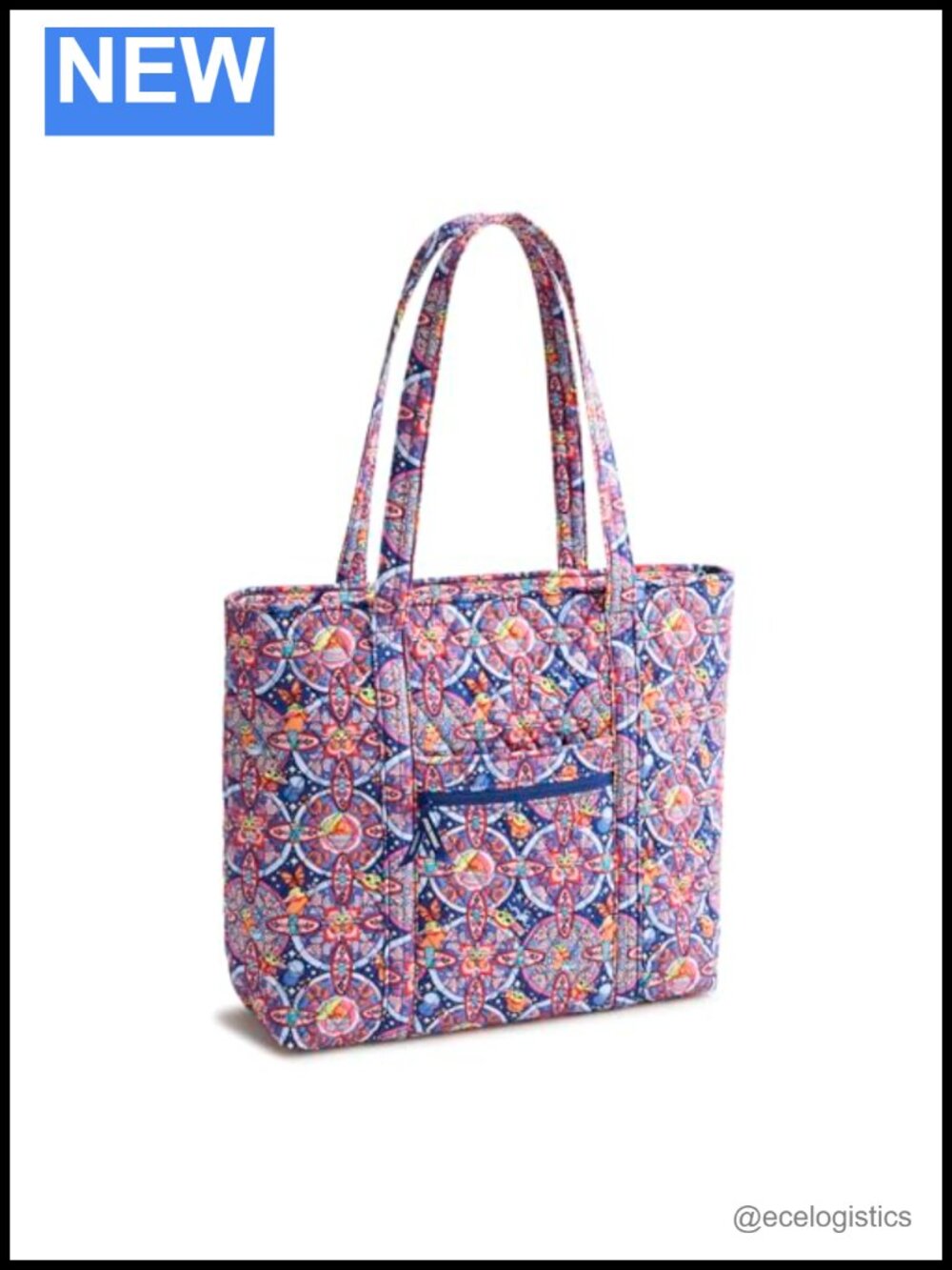 Quilted Cotton Tote Bag with Secure Zip Closure and Multiple Pockets